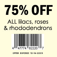 75% OFF all lilacs, roses & rhododendrons
