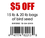 $5 OFF 15 lb and 20 lb bags of bird seed