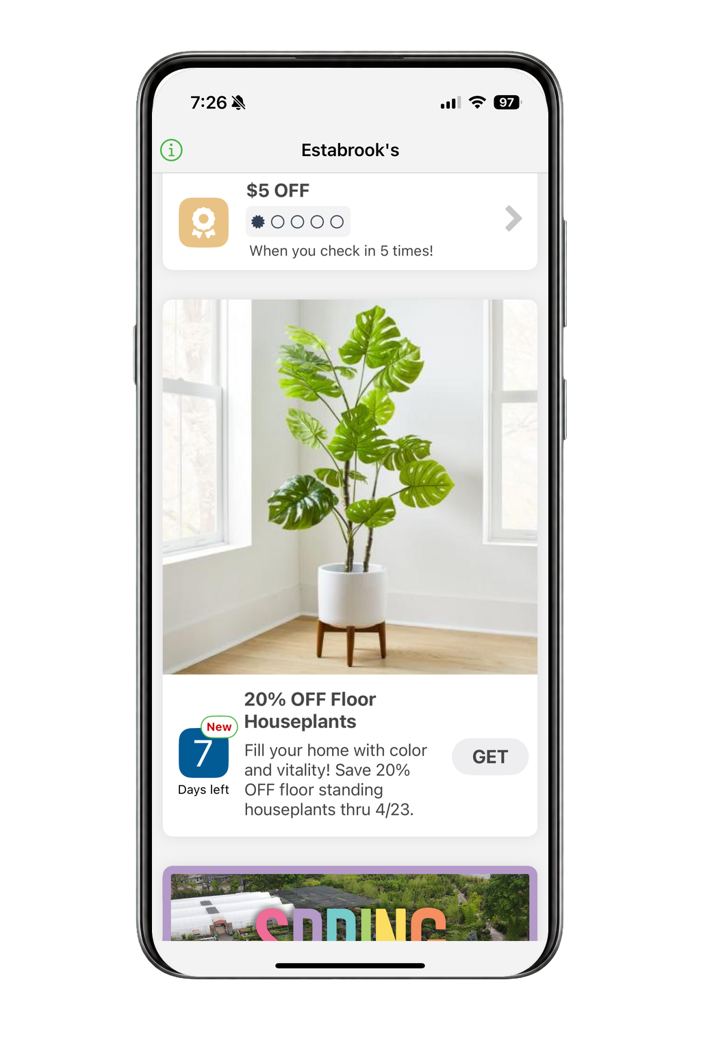 Houseplant offer available in the Estabrook's mobile app