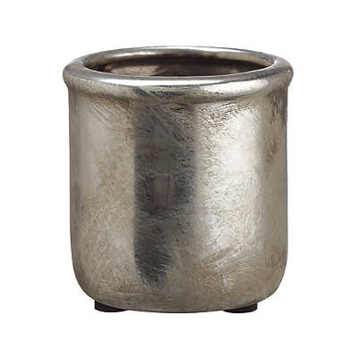 Round Stoneware Container - Antique Silver