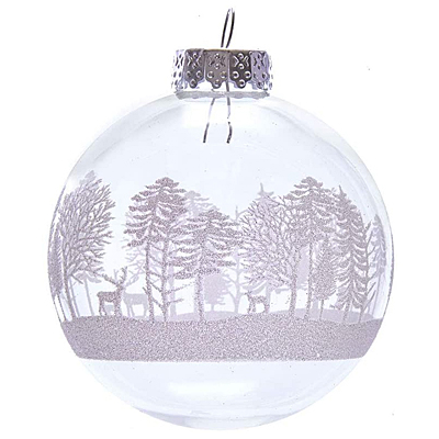 Ornament - Clear Ball with White Tree Design