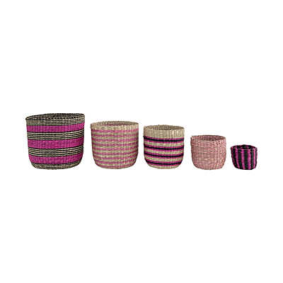 Basket - Hand-Woven Rattan with Stripes