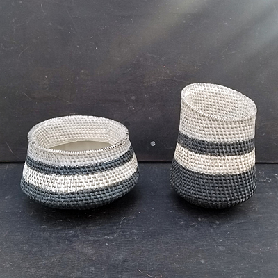 Resin Basketweave Planter - Black Stripe