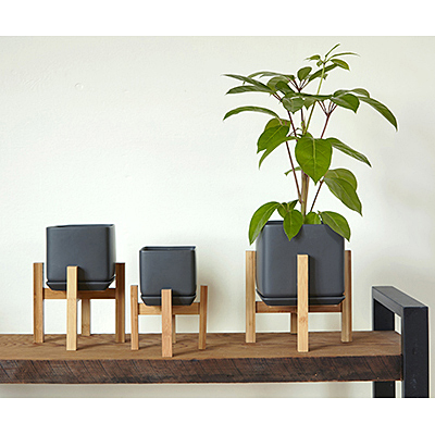 Cube Planter with Saucer - Matte Cool Grey