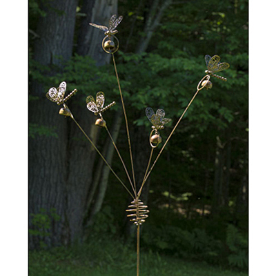 AG Flamed Dragonflies with Bells - Garden Stake