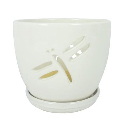 Orchid Pot - Dragonfly with Attached Saucer (Assorted)