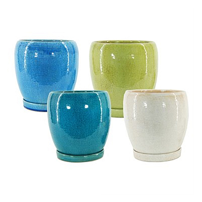 Egg Pot with Attached Saucer - Crackle Blue