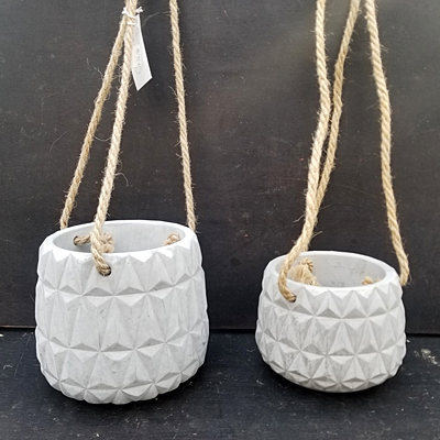 Faceted Planter with Rope Hanger - Cement