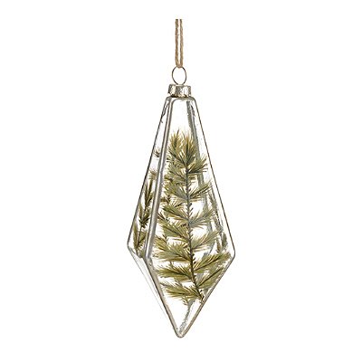 Ornament - Green Fern Glass Finial Clear