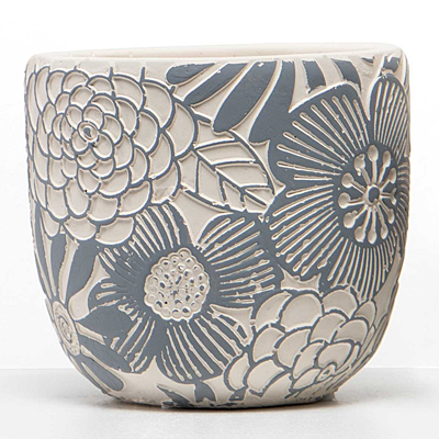 Pot - Floral Motif Gray/White