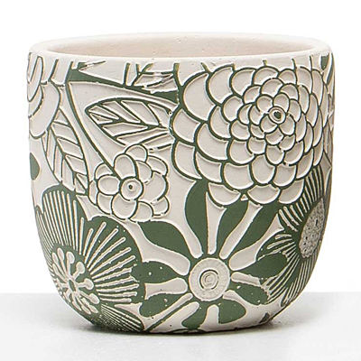 Pot - Floral Motif Green