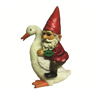 Gnome on Goose Resin Statue