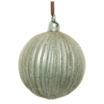 Glass Ball Lined Light Green Sugared with Champagne Glitter