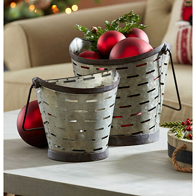 Short Olive Basket with Handle