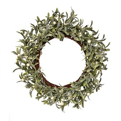 Wreath - Frosted WP Mistletoe Berry Natural/Frost
