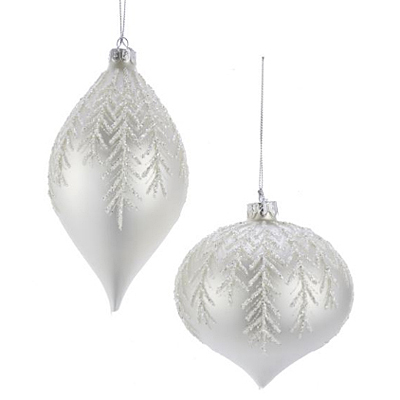 Ornament - Silver White Pine Leaf Ball/Drop