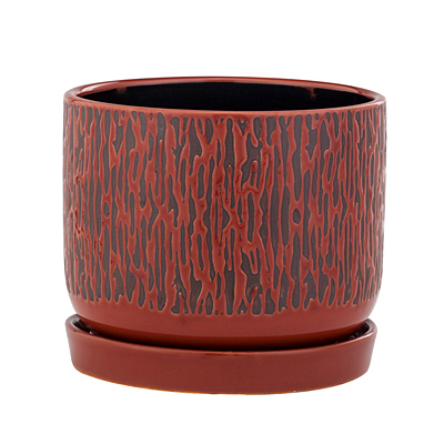 Pot with Saucer - Orange/Black