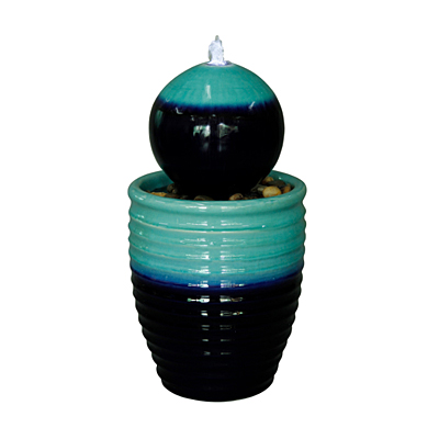 Fountain - Ripple Egg Pot with Ball (Cobalt & Jade)