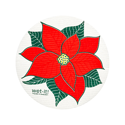 Swedish Dish Cloth Round - Poinsettia