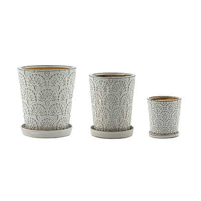 Scallop Embossed Pot with Saucer