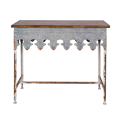 Table - Metal Scalloped Edge with Wood Top, Zinc Finish