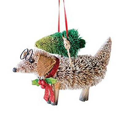 Ornament - Sisal Dog with Christmas Tree