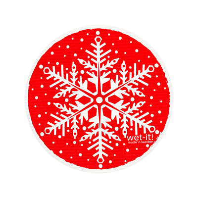Swedish Dish Cloth Round - Snowflake Red