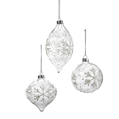 Ornament - Clear Glass with Snowflakes