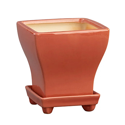 Planter - Square with Saucer - Orange