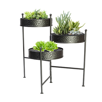 Plant Stand - Contemporary 3 Tier Folding Gunmetal