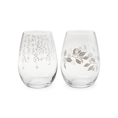 Wine Glass - Stemless Leaf & Vine
