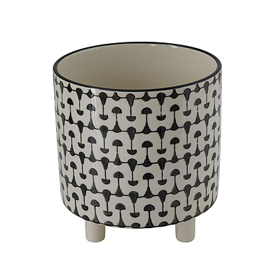 Round Stoneware Planter - Black & White