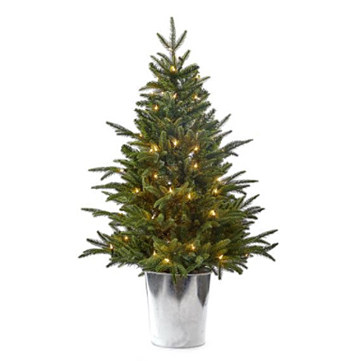 Prelit Tree in Tin Barrel