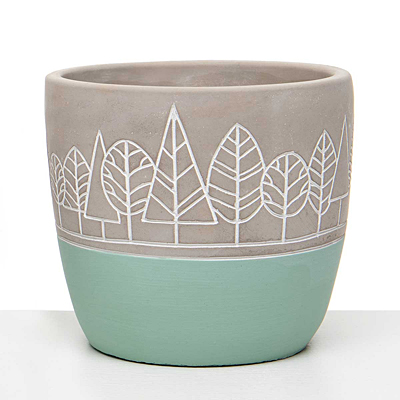 Pot - Tree Design Concrete with Teal
