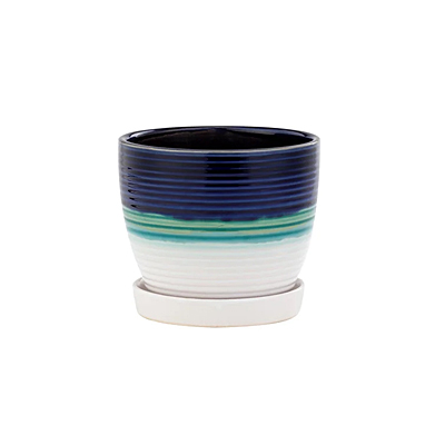 Pot with Saucer - Tri-Color Ribbed
