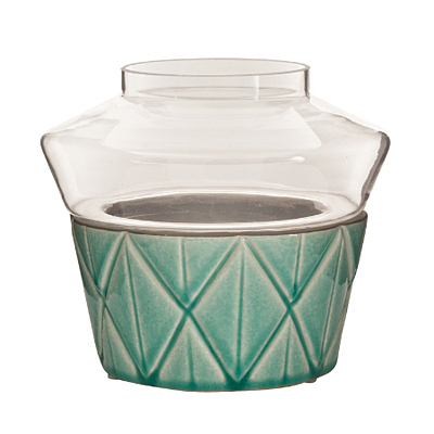 Terrarium Vidro Votive with Ceramic Dish - Teal