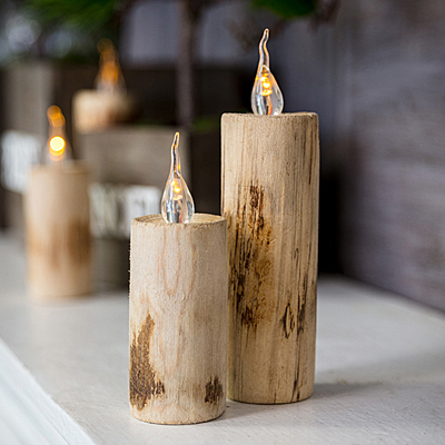 Candle - Wood Faux Battery Operated