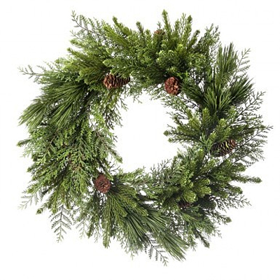 Wreath - Deluxe Mixed Pine/Cedar with Cone